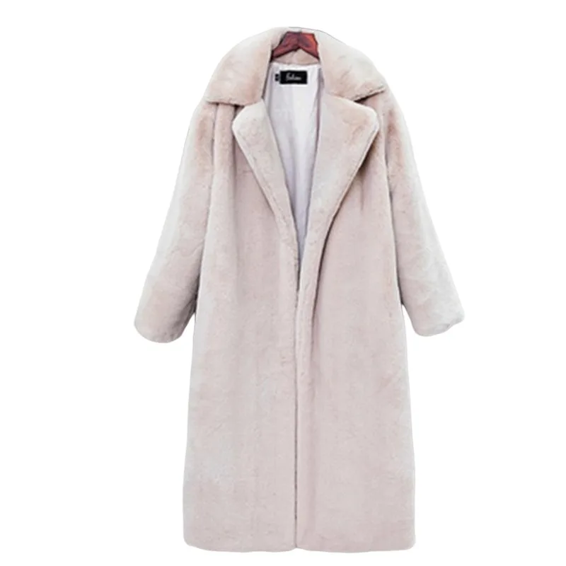 Women\'s Autumn and Winter Warm Coat Long Lapel Coat Faux Fur Loose Fashionable Thickened