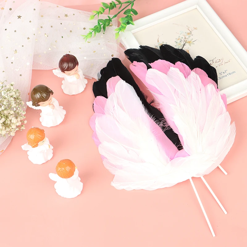 1Pcs Angel Feather Wing Flag Cake Toppers For Wedding Birthday Party Cake Top Decor Kitchen Tool Accessories