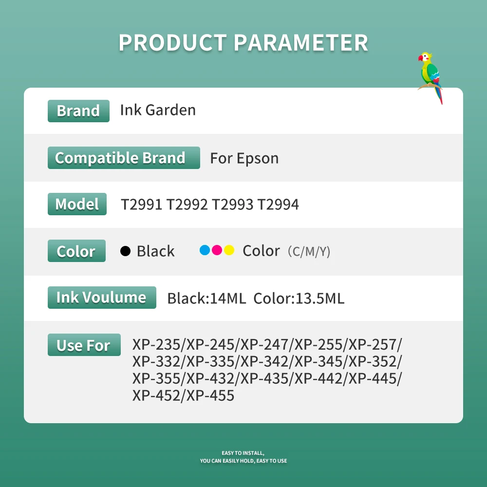 InkGarden Replacement 29 29XL T2991XL T2991 For Epson Ink Cartridges XP-332 XP-345 XP-442 XP-432 XP-435 Printer