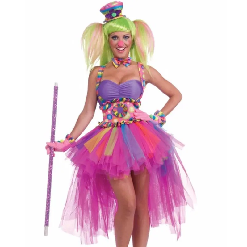 

5Pcs Deluxe Adult Halloween Costumes Pink Funny Clown Cosplay Costumes Women Carnival Party Circus Clown Fairy Princess Dress