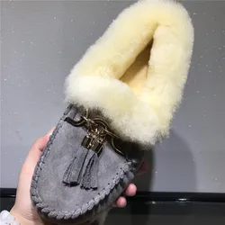 Women 100% Natural Fur Shoes Moccasins Loafers Soft Genuine Pig Leisure Flats Female Casual Footwear Women Shoes