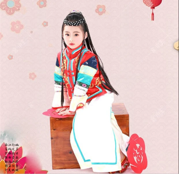 Ye He Na La WYJN Kids' Costume Little Girl Photography Hanfu Ethnic Mongolia Princess Dance Performance Costume