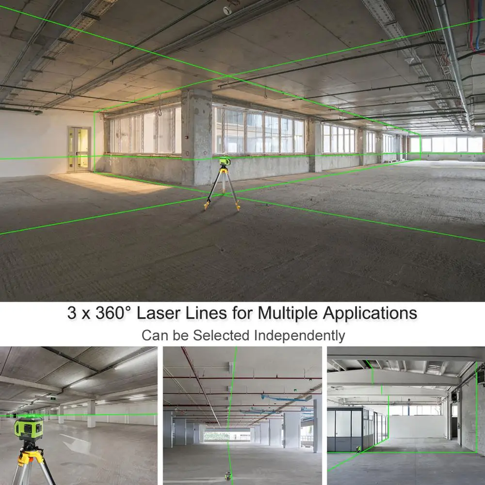 Huepar Electronic Self-Leveling 3D Green Beam Laser Level 3x360 Cross Line Three-Plane Leveling Alignment -Dual Slope Function