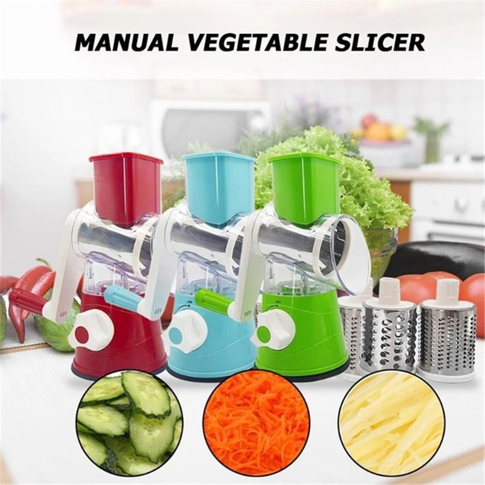 Manual Roller Cutting Machine Portable Meat Grinder with 3 Stainless Steel Blades Effort Saving Vegetable Chopper Food Cutter