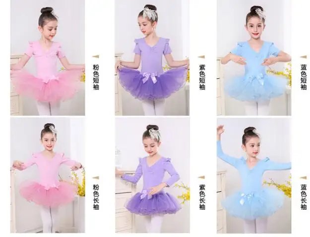 1 set/lote 3 pcs crianças ballet dança Ginástica ballet desempenho Tutu Vestido da menina vestido da menina doce cor vestido