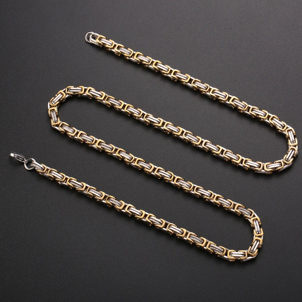 New Width 5MM 316L Stainless Steel Plated Gold Emperor Chain Necklace Fashion Cool Hip Hop Men Jewelry Steel Link Necklace