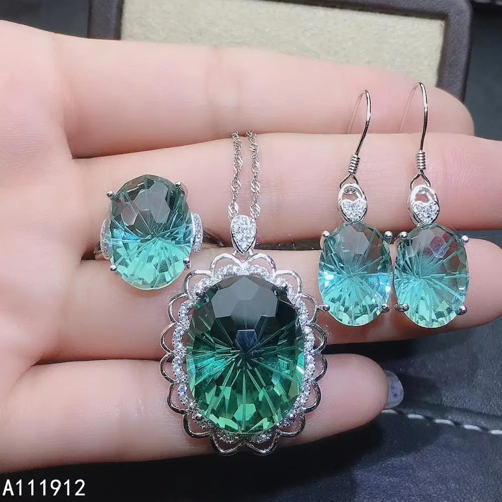 

KJJEAXCMY fine jewelry Green crystal 925 sterling silver women set popular with box