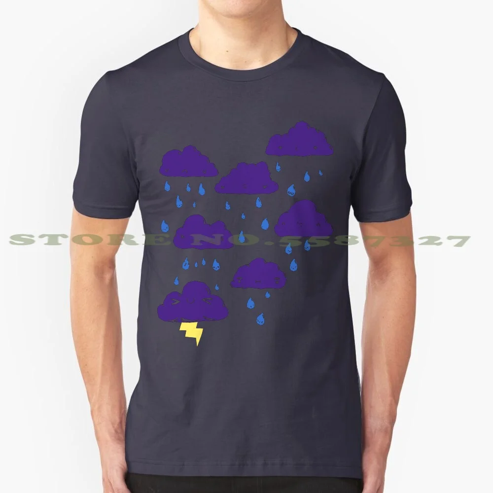 Melbourne Weather 100% Cotton T-Shirt Cloud Weather Rain Squall Lightning Thunder Cute Sweet Kawaii Melbourne Australia Amz