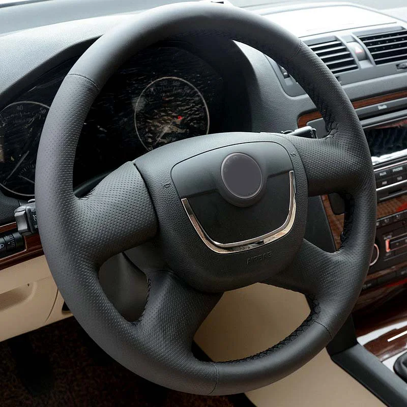 CARDAK Black Leather Steering Wheel Cover for Skoda Octavia Superb 2012 Fabia Skoda Octavia a 5 a5 2012 2013 Yeti 2009-2013