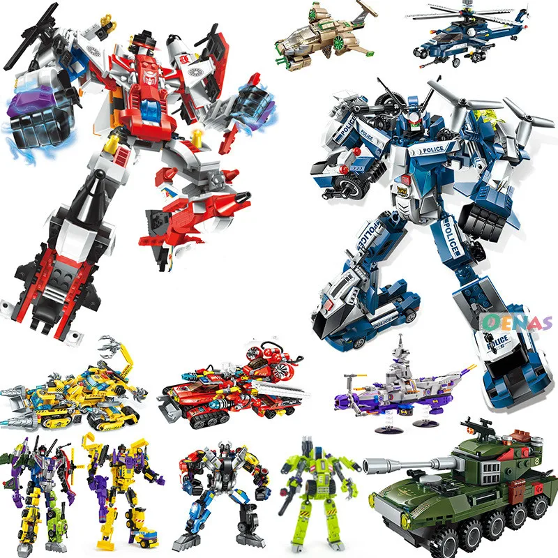 

Children Robot Toy Transformations Anime Series Action Figure Car Boat Warship Tank Helicopter Model Building Blcoks Bricks Toys