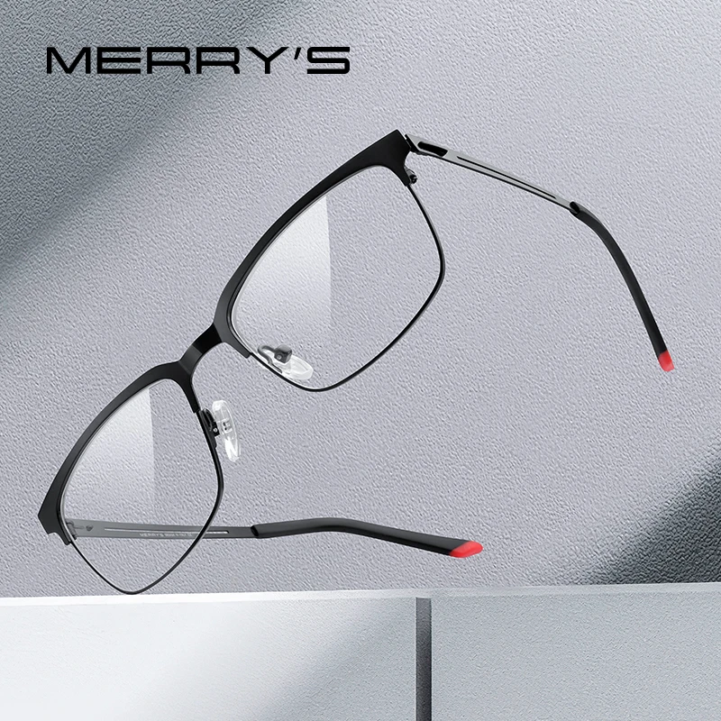 MERRYS DESIGN Classic Men Titanium Alloy Optical Glasses Frames Luxury Ultralight Square Myopia Prescription Eyeglasses S2182