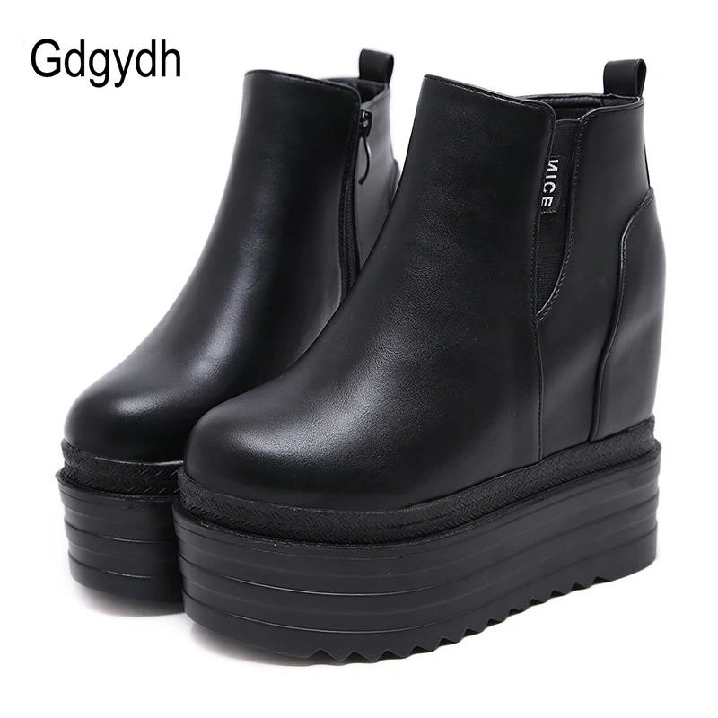 Gdgydh Luxury Brand Ladies High Platform Wedge Boots Fashion High Heels Ankle Boots Women Black Party Woman Fall Shoes Comfort