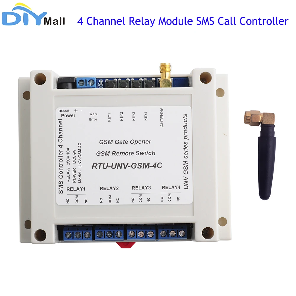 

4 Channel Relay Module SMS Call Controller GSM Remote Control Switch SIM800C STM32F103CBT6 for Greenhouse Oxygen Pump 5-12V