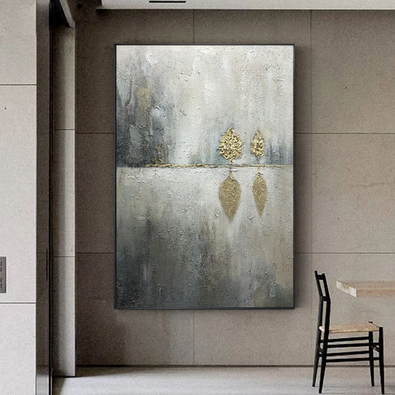 

Pure hand-painted Oil Nordic Light Extravagant Gold Leaf Decoration Mural Painting Modern Minimalist Paintings After The large-s