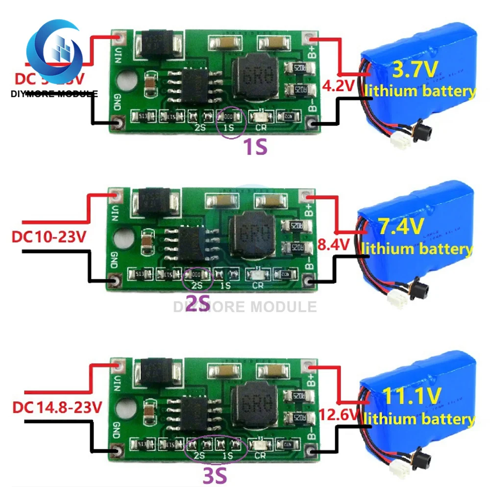 2A Multi-Cell Synchronous Buck Li-Ion Charger DC 5-23V to 4.2V 8.4V 12.6V for 3.7V 7.4V 11.1V 18650 Lithium Battery