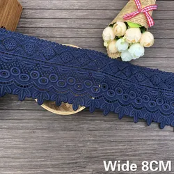 8CM Wide New Royal Blue Polyester Cotton Embroidered Flowers 3d Lace Ribbon Home Curtains Dress Sewing Trimmings Appliques Decor