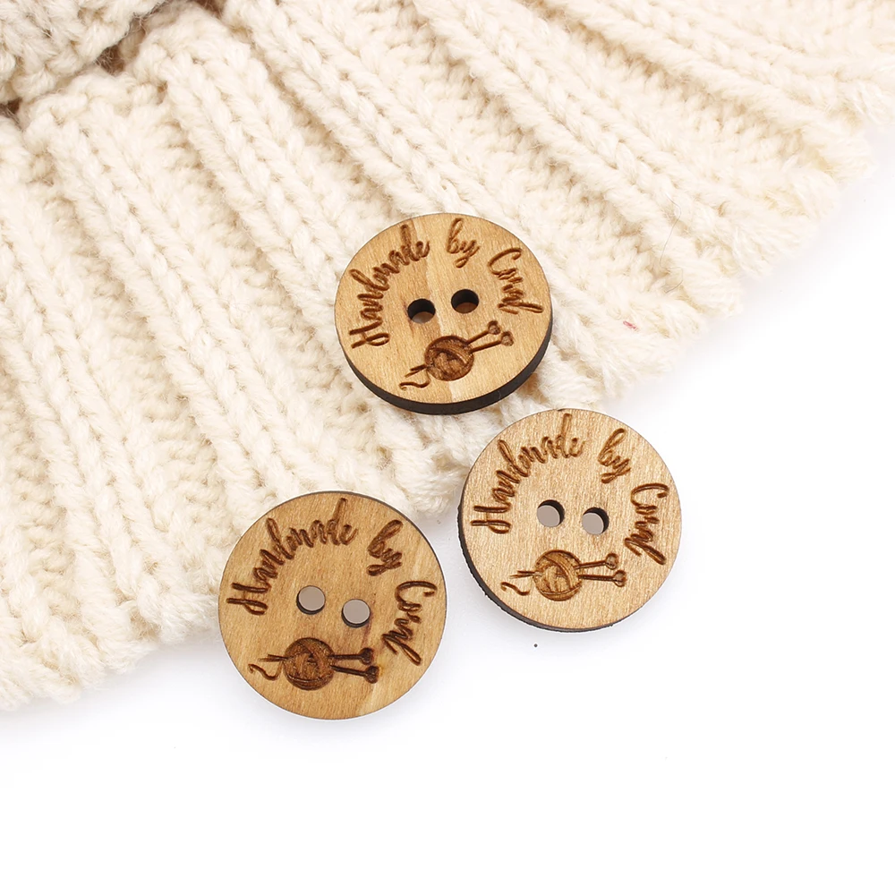 Custom Wooden Buttons for Sewing, Knitted Items, Customized Text, 25mm, MK3218