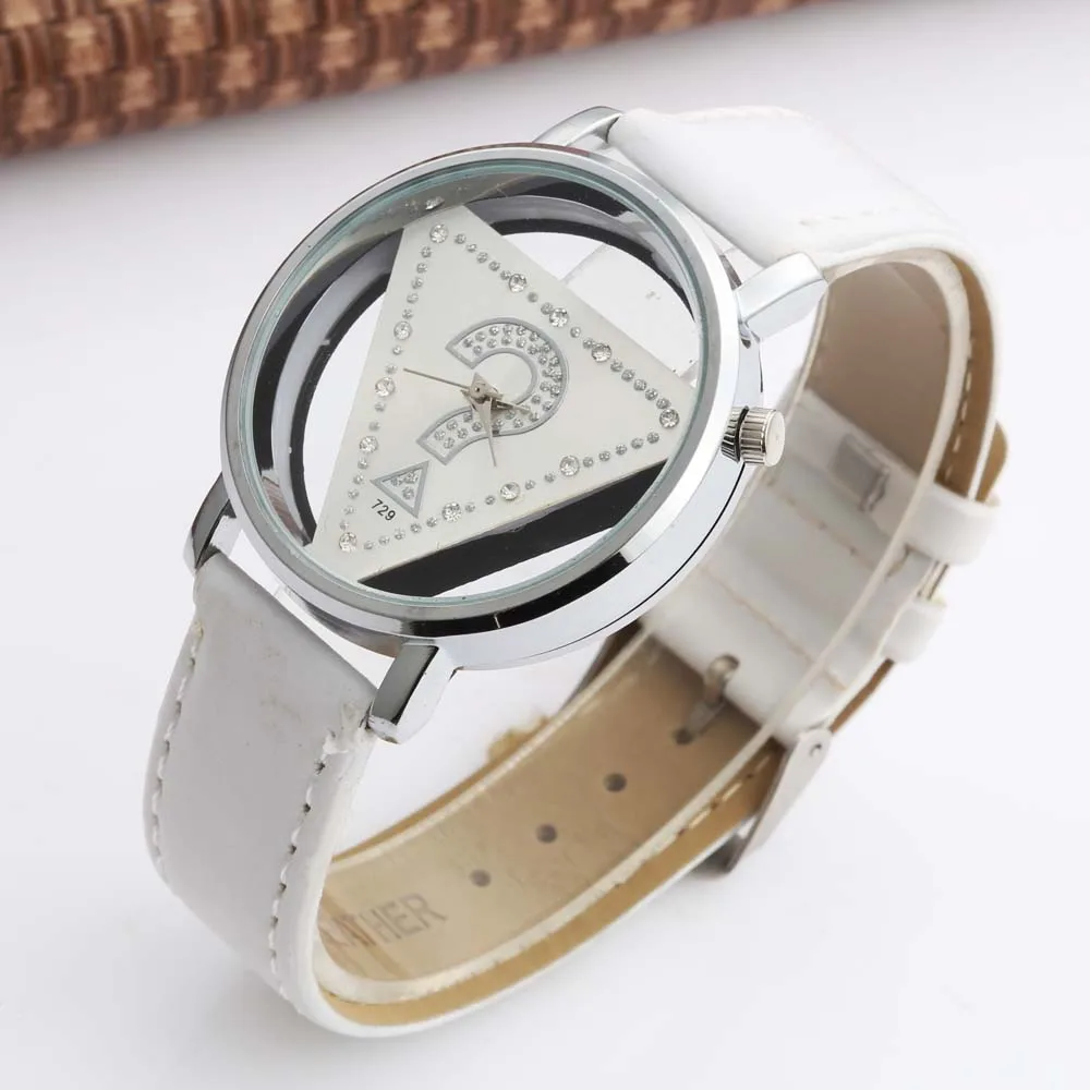 WOMAGE Watches Women Fashion Hollow Transparent Watches Women Triangle Watches Leather Strap Quartz Wristwatches reloj mujer