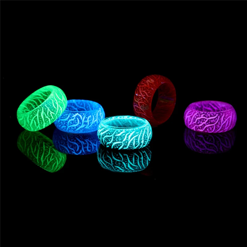 Tree of Life Luminous Resin Ring Blue Pink Glow Inlay Green Background Men Women Fluorescent Glowing Rings Jewelry Dropship