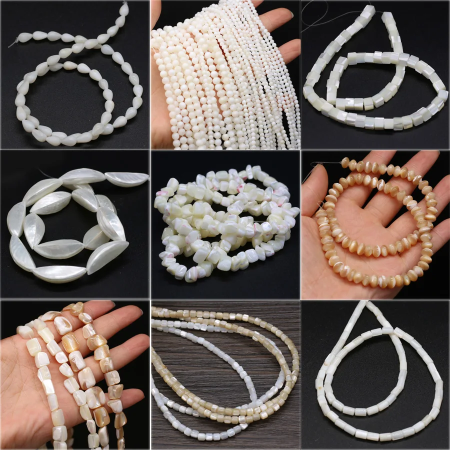 Natural Mother of Pearl Shell Punch Loose White Beads for Jewelry Making DIY Bracelet Necklace Earrings 15\