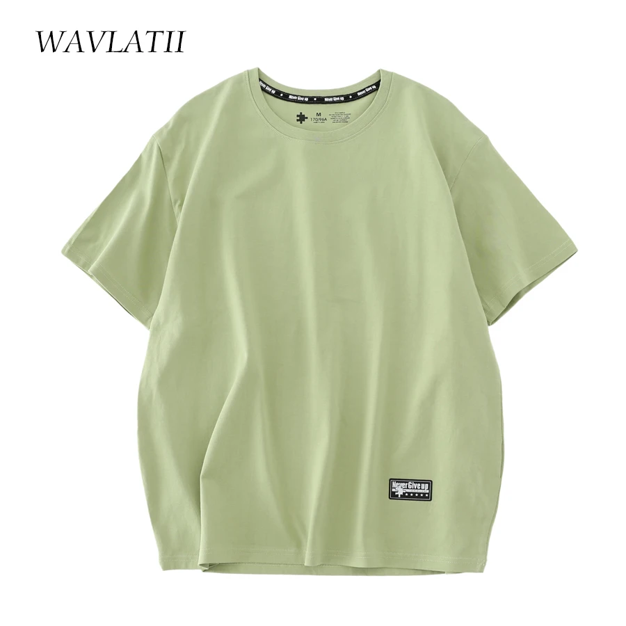 WAVLATII 2022 New Women 100% Cotton T shirts Female Green Fashion Oversized Streetwear Short Sleeve Tees Tops for Summer WT2201