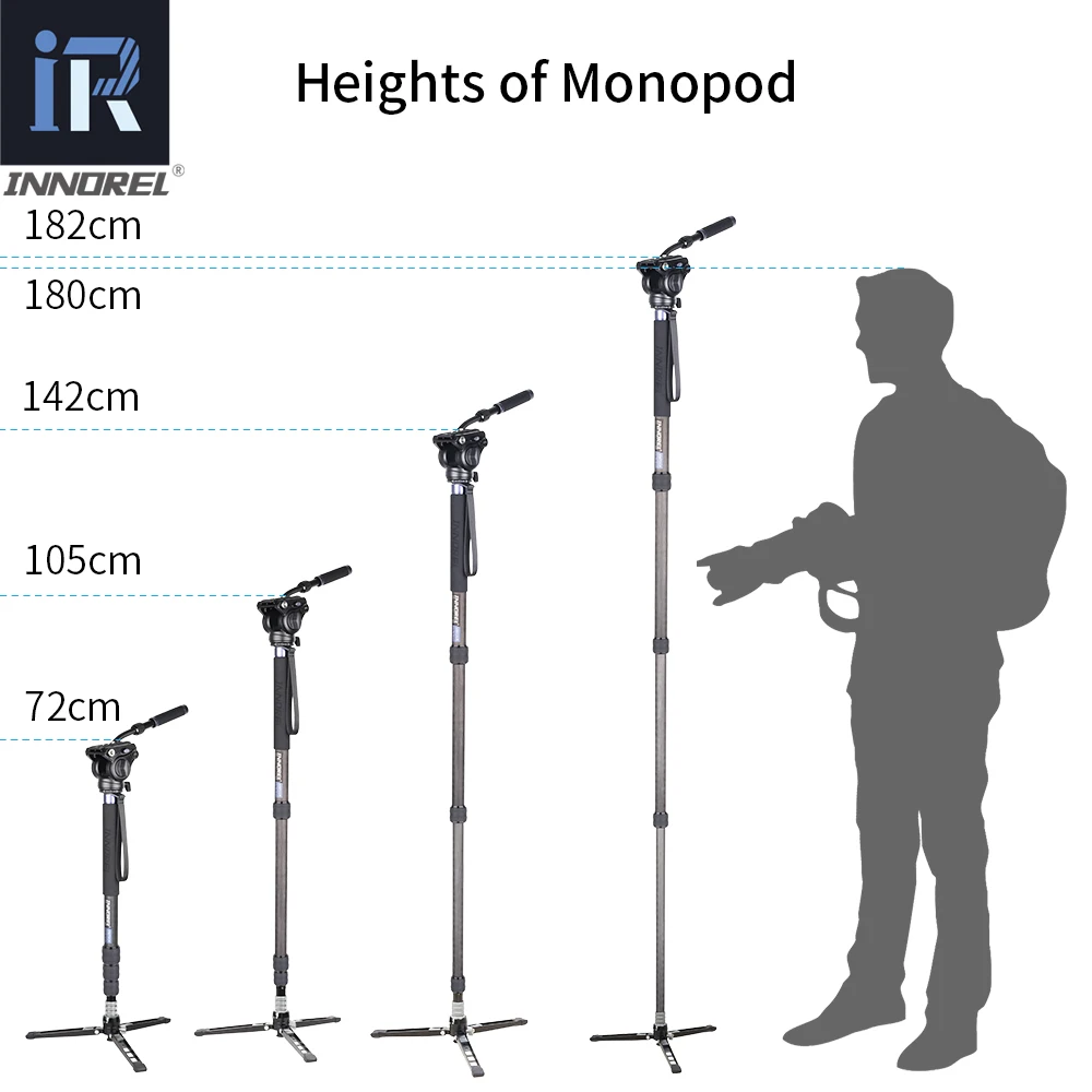 INNOREL VM75CK 10 Layers Carbon Fiber Monopod Kit With Professional Fluid Head Removable Tripod Base For DSLR Camera Telescopic