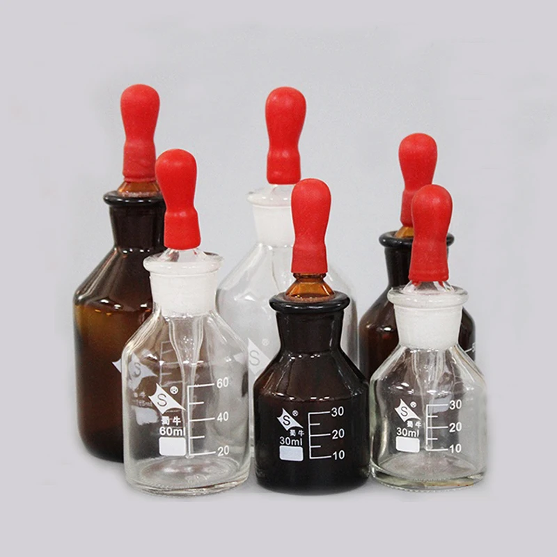 garrafa de laboratorio com tampa de borracha para conta gotas graduadas tamanhos de 30ml 60ml e 125ml 01