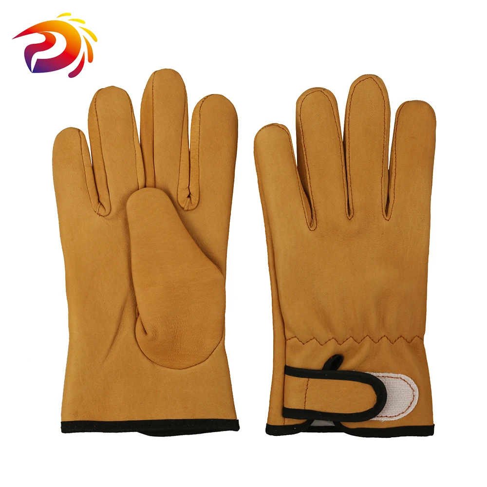 Sheepskin Leather Work Gloves With White Knitted lining  Adjustable Welding Working Glove