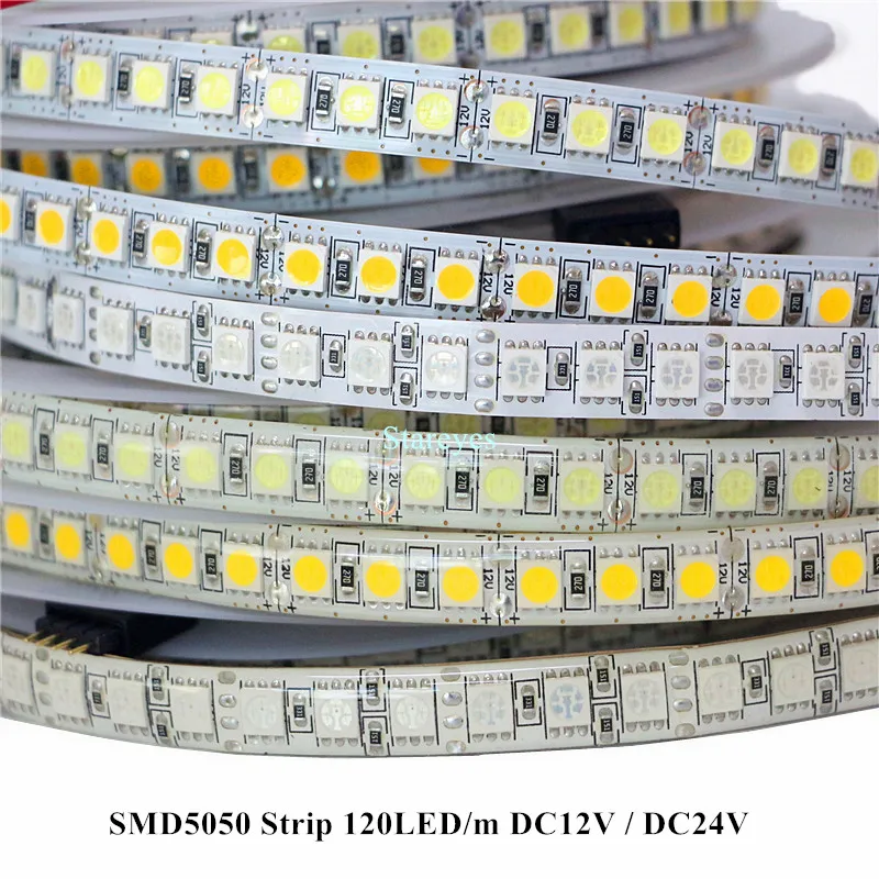 SMD 5050 120 LED 5m DC12V DC24V RGB Ice blue LED Strip Light IP20 IP65 IP67 Waterproof Flexible LED Tape Ribbon Home Decoration