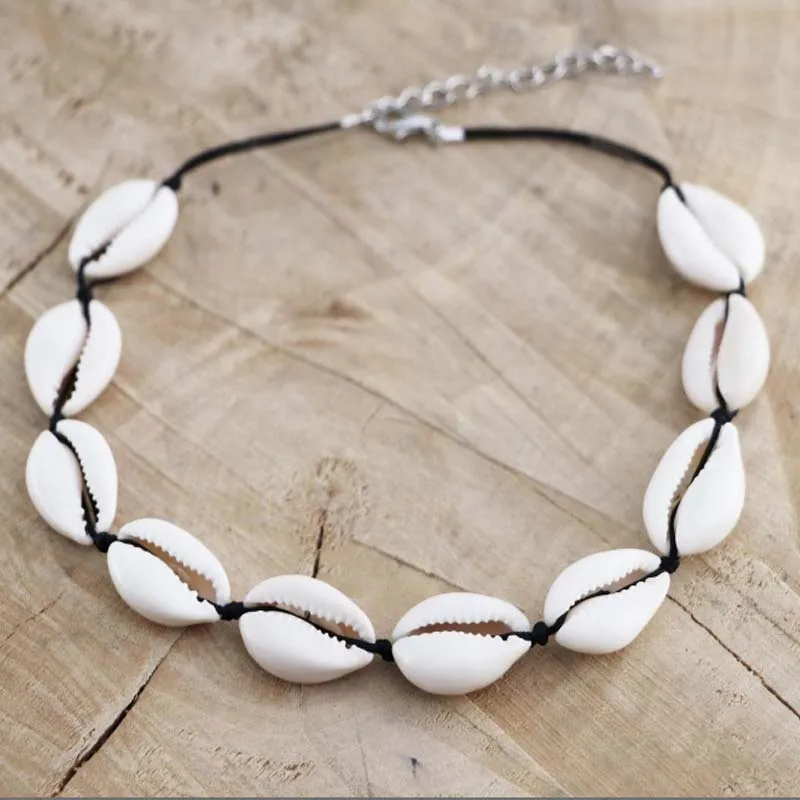 Sea Natural Cowry Kauri Shell Cowrie Choker Ibiza Beach Women Leather Thread Necklace