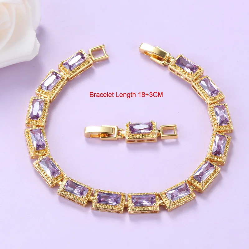 Mexican Jewelry Sets Gold-Color Romantic Wedding Bridal Accessories Purple Crystal NecklaceAnd Earrings Bracelet Sets