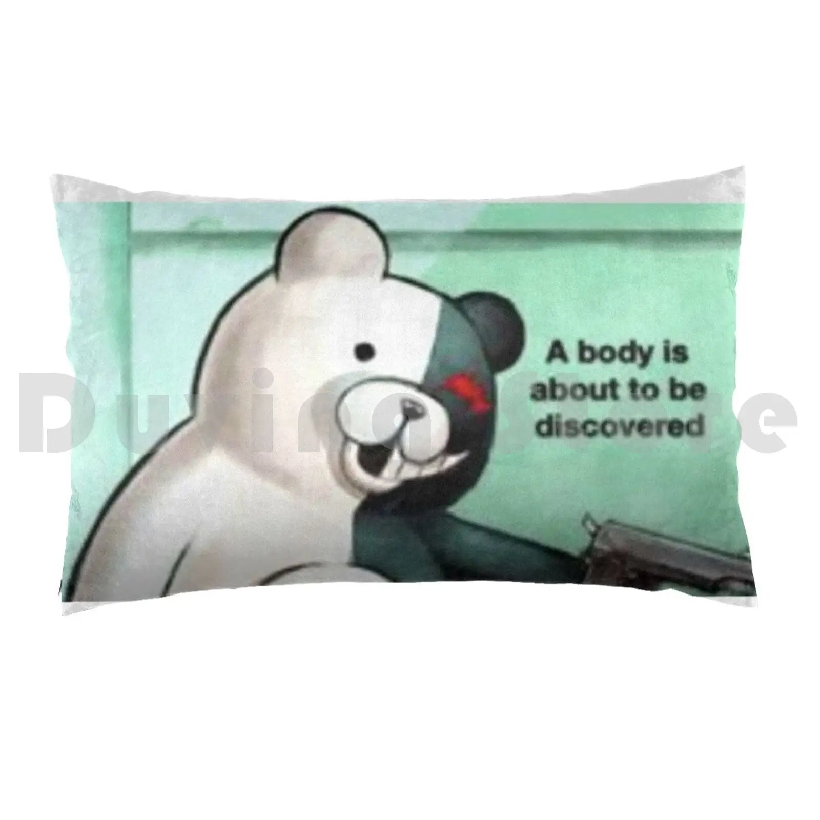 Monokuma Pillow Case DIY 50*70 Monokuma Danganronpa Funny Cute Scary Meme Gun Black White Red Smile