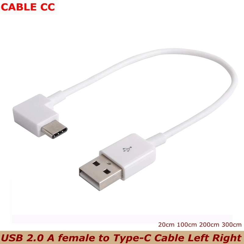 Biały kątowy kabel USB-C do USB 2.0 typu C 90 stopni do tabletu i telefonu 0,2 m 1 m 2 m 3 m