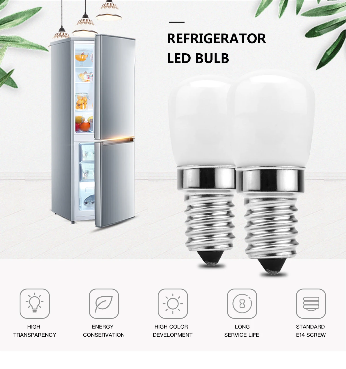 2pcs LED Fridge Light Bulb E14 3W Refrigerator Corn bulb AC 220V Mini Lamp Bulb Milky White 3000K 6000K Replace Halogen Lights