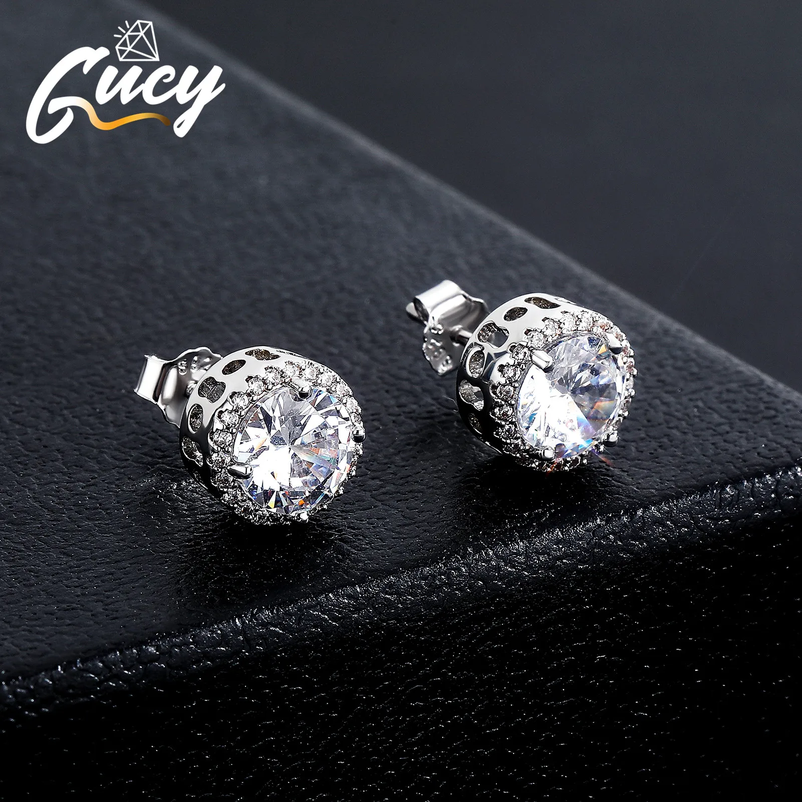 GUCY Luxury Cubic Zirconal Round Stud Earrings For Women Romantic Elegant Female Daily Earrings Available Wholesale Dropshipping