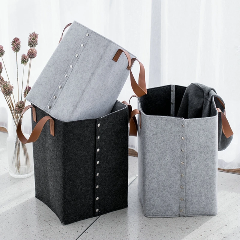 Felt Storage Basket With Open Buttons Dirty Clothes Laundry Basket Foldable Organizer Hamper - Image 2