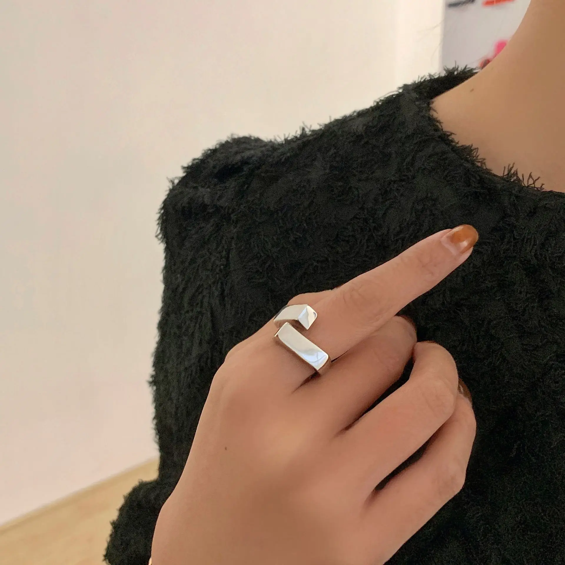 LIVVY Silver Color Geometic Rectangle Hug Gold Color Personality Adjustable Ring  For Women Party Accessories Jewelry Gift