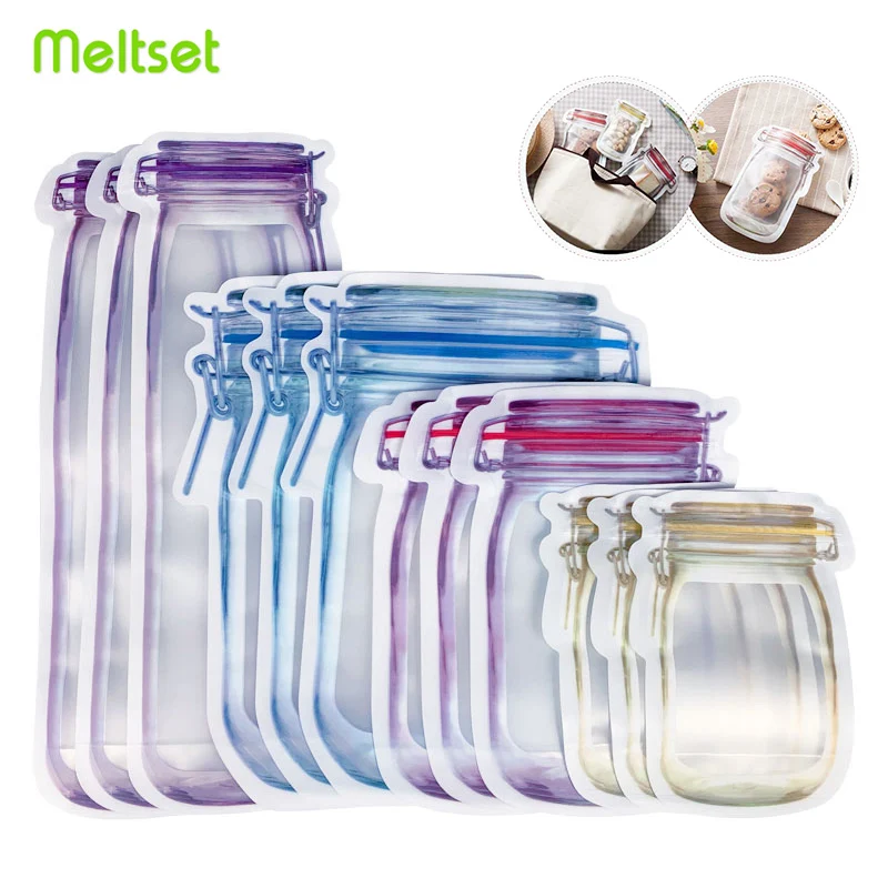 Reusable Mason Jar Bottles Bags Nuts Candy Cookies Bag Waterproof Seal Fresh Food Storage Bag Snacks Sandwich Zip Lock Bags