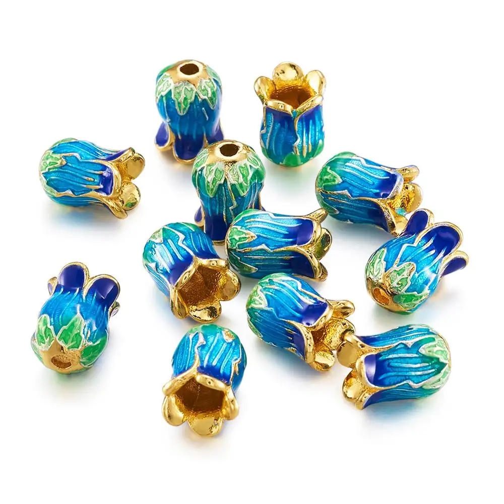 25Pcs 5-Petal Rack Plated Enamel Flower Spacer Bead Caps 14x10mm Metal Bead Cone End Caps Terminators for DIY Jewelry Making F70