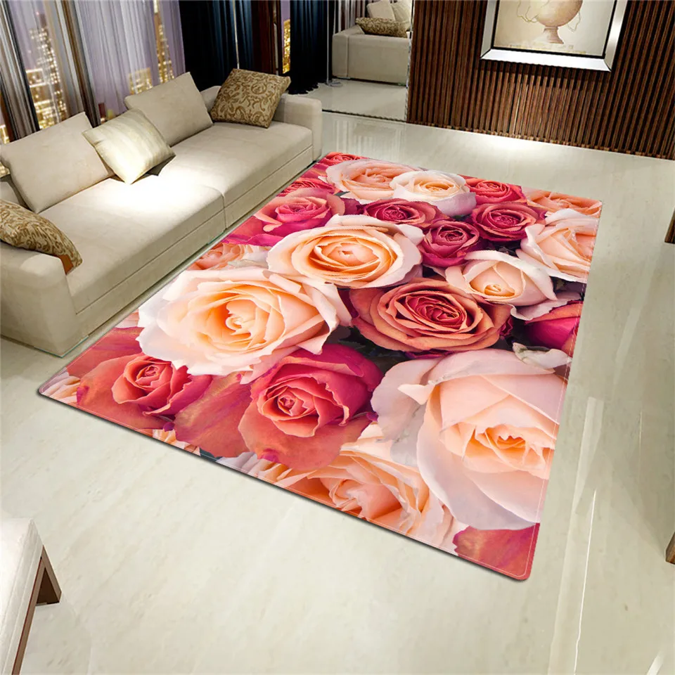 Rose Carpet 3D Mat For Living Room Flower Rug Bathroom Anti-slip Absorb Mat Kitchen Rug Home Decor Doormat Custom Carpet Big