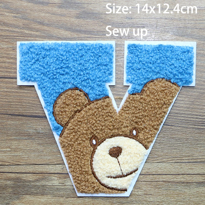 Cartoons Bear Letter M Digital 60 Chenille Icon Towel Embroidery Applique Patches for Clothing DIY Sew up Badges on the Backpack