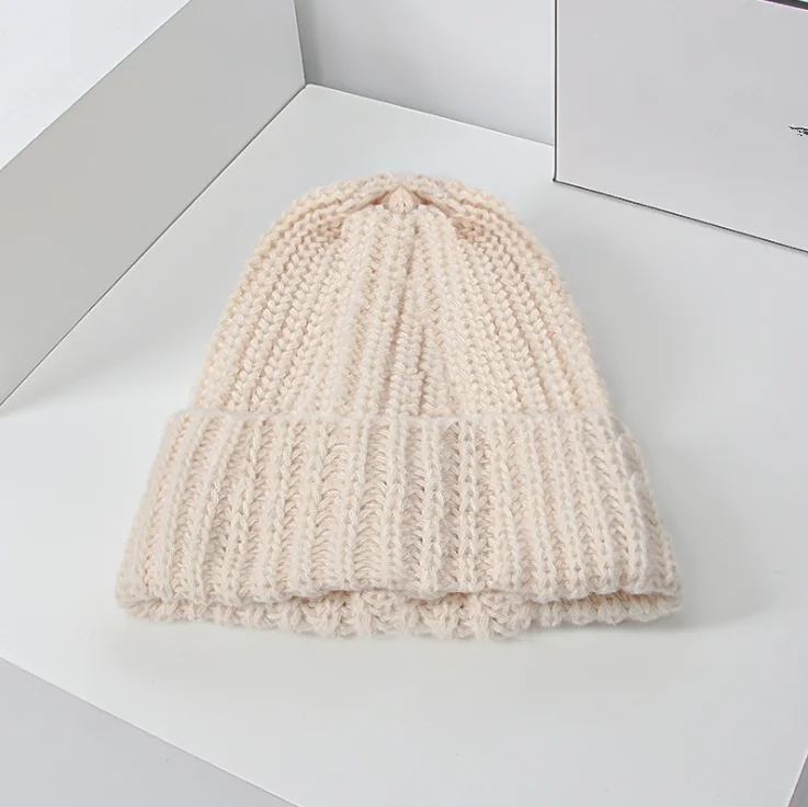 Korean Windproof Hat Winter Solid Color Thick Woolen Hats For Women Ski Slouchy Cap Skull Winter Wool Warm Caps Warm Beanies