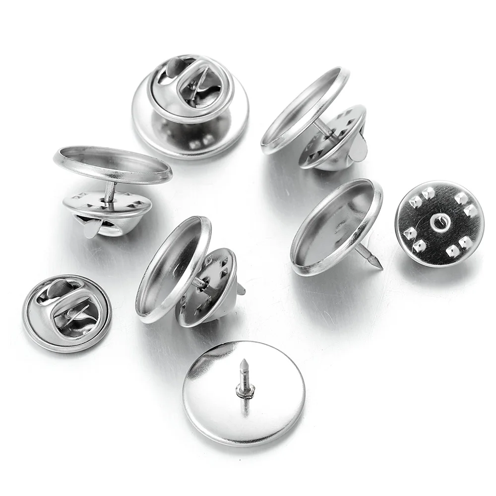 

10pcs Lot Stainless Steel Brooch Pins Blank Base for Badges Cabochon Trays Holder Bezel for Diy Jewelry Making Supplie 20 25mm