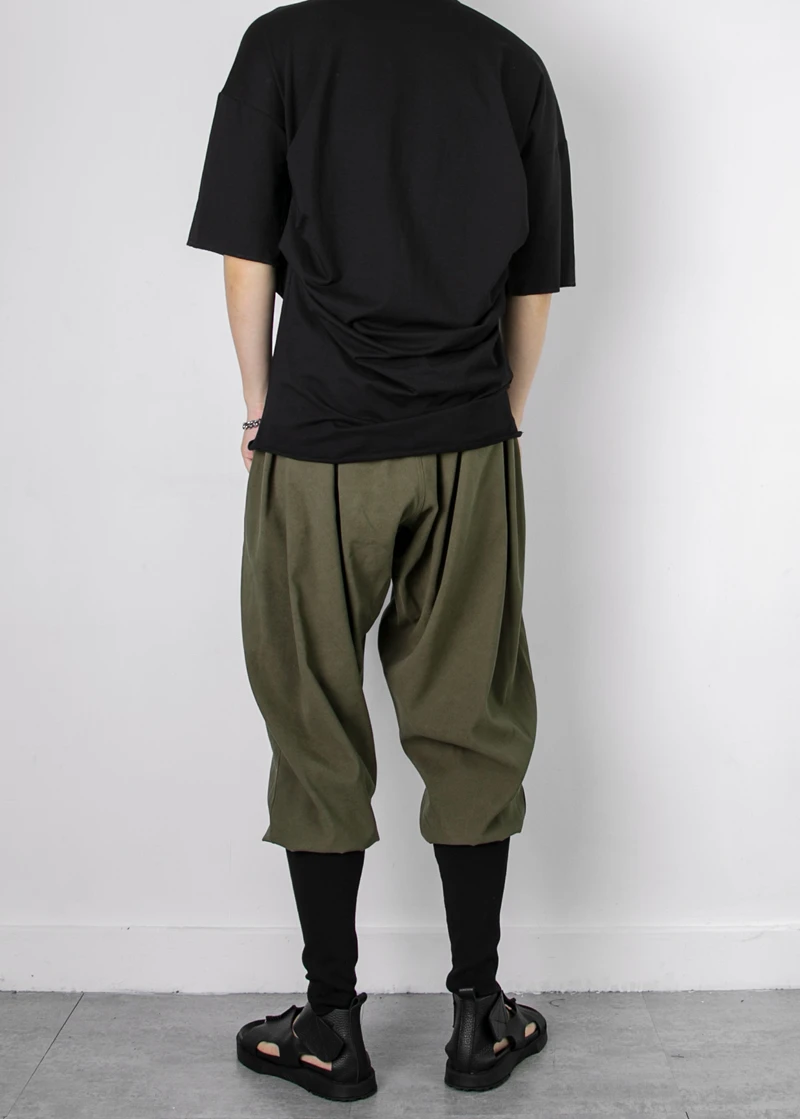 Four Seasons Minimalist Japanese Dark Black Mountain Style Pants Rib Bag Calf Loose Harem Pants Men