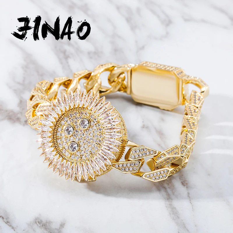 JINAO New Luxury Watch Style Bracelet High Quality Iced Micro Pave Cubic Zirconia With Spring Clasp Hip Hop Jewelry For Gift