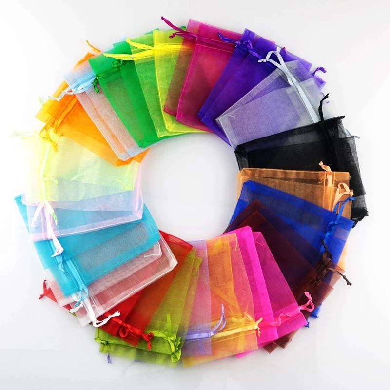 25/50pcs Colorful Organza Bag Packing Bag Sachet Organza Gift Bags For Jewelry Wedding Party Decor Drawstring Pouches