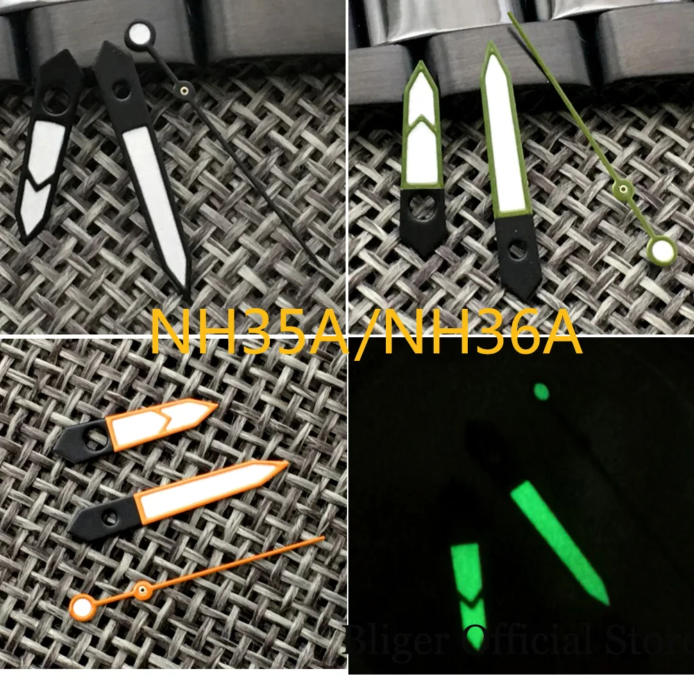 

Black/Orange Edge Green Luminous Watch Hand Needle Set fit NH35A NH36A 7s26 7s36 7s25 7s35 6r15 4r15 4r35 4r36 6309 7002 7009