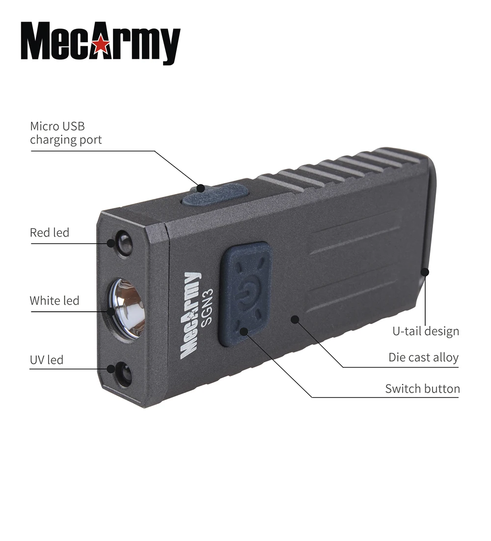 Imagem -04 - Mecarmy Sgn3 Mini Usb Lanterna Recarregável Branco Vermelho uv Xp-g2 Led Max 160 Lumens Pequena Tocha Auto Defesa Edc Luz