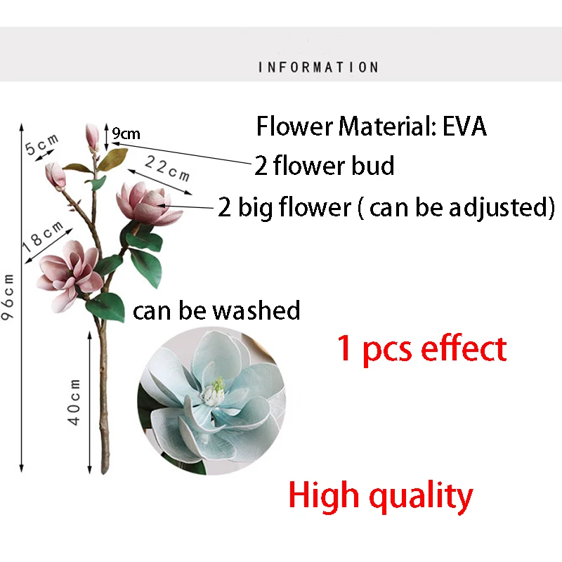 Artificial Flower Yulan Magnolia Big Size 96cm EVA Fake Plant Bouquet for Home Wedding Hotel Table Window Decoration Accessories