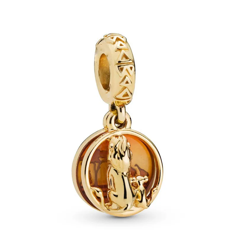 Golden The Lion King Simba Pendant Fit Original Pandora Charms Bracelet Women Gold Color Mufasa Sunset Beads Bangles DIY Jewelry